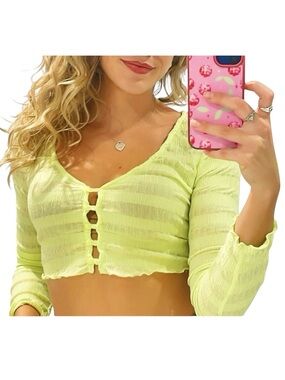 Urban Outfitters Neon Green Crinkle
Crop Top Y2K Rave Festival
